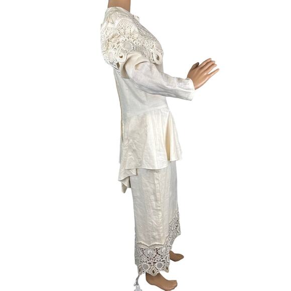 Vintage Jessica McClintock Linen & Lace Peplum Dress Cottagecore  Rare Unique - Picture 2 of 15